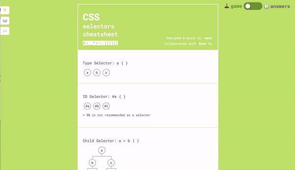CSS selectors game by Ryan Yu